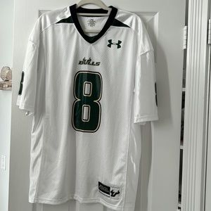 NWT USF Bulls mesh football jersey. White with green. Number 8. Sz medium